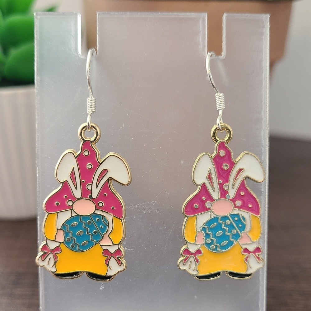 Handmade‎ Cute Easter Gnome Earrings Bunny Hat Egg Enamel Dangle Drop NEW Women